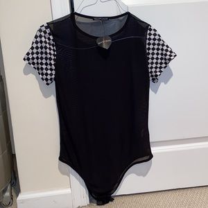 Mesh Checked Sleeve Bodysuit Size L NWT